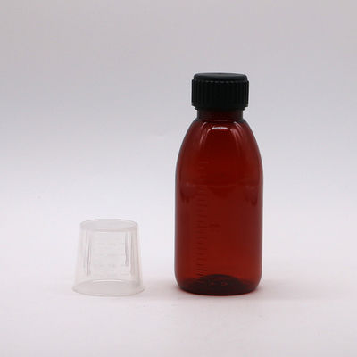 120mL 앰버 타원형 처방병 병 어린이 안전 모자 메이플 시럽용 PET 물질