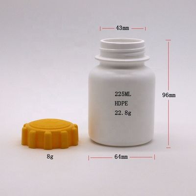 둥근 225ml 7.5oz 플라스틱 HDPE 의약품 용기 보충제 홀더 병 기어 커버
