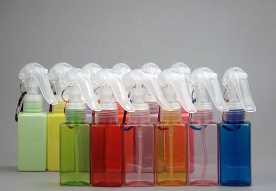 스크린 프린팅 100ml PET 사각형 모양 트리거 스프레이어 병 휴대용 정신 갈고리
