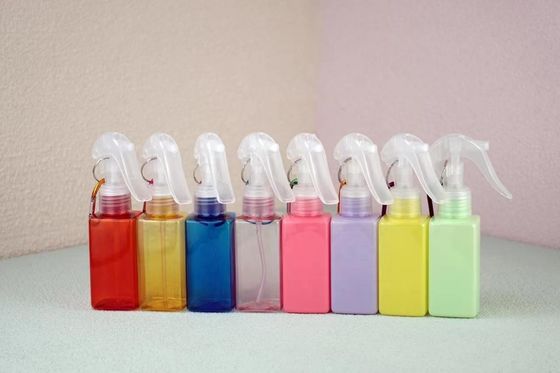 스크린 프린팅 100ml PET 사각형 모양 트리거 스프레이어 병 휴대용 정신 갈고리
