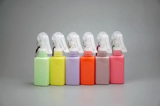 스크린 프린팅 100ml PET 사각형 모양 트리거 스프레이어 병 휴대용 정신 갈고리