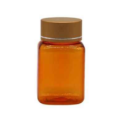 90ml / 3OZ PET 정사각형 노란색 / 오렌지 캡슐 알약 병 로즈 골드 캡과 열 밀폐
