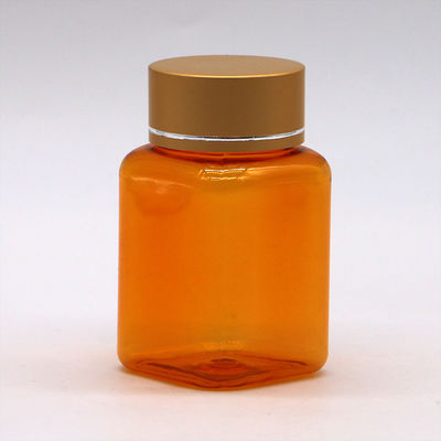 90ml / 3OZ PET 정사각형 노란색 / 오렌지 캡슐 알약 병 로즈 골드 캡과 열 밀폐
