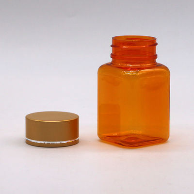90ml / 3OZ PET 정사각형 노란색 / 오렌지 캡슐 알약 병 로즈 골드 캡과 열 밀폐