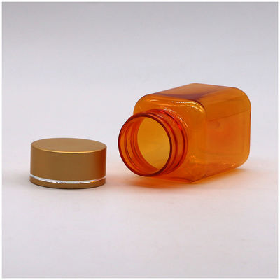 90ml / 3OZ PET 정사각형 노란색 / 오렌지 캡슐 알약 병 로즈 골드 캡과 열 밀폐