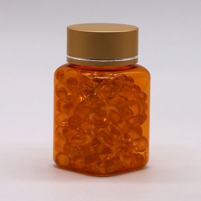 90ml / 3OZ PET 정사각형 노란색 / 오렌지 캡슐 알약 병 로즈 골드 캡과 열 밀폐